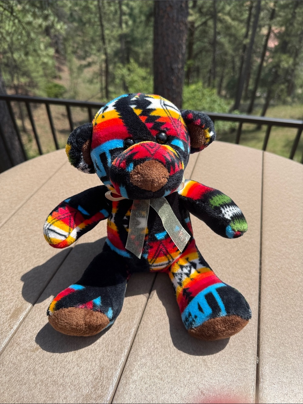 Multicolor Aztec Pattern Plush Teddy Bear with Ribbon - Picture 2 of 5